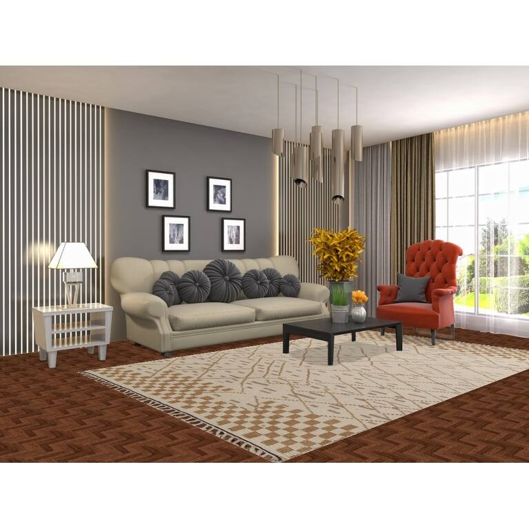 All-Over Moroccan Abstract Area Rug Hand-Knotted Oriental Wool Carpet - 6'2"x 9'10"