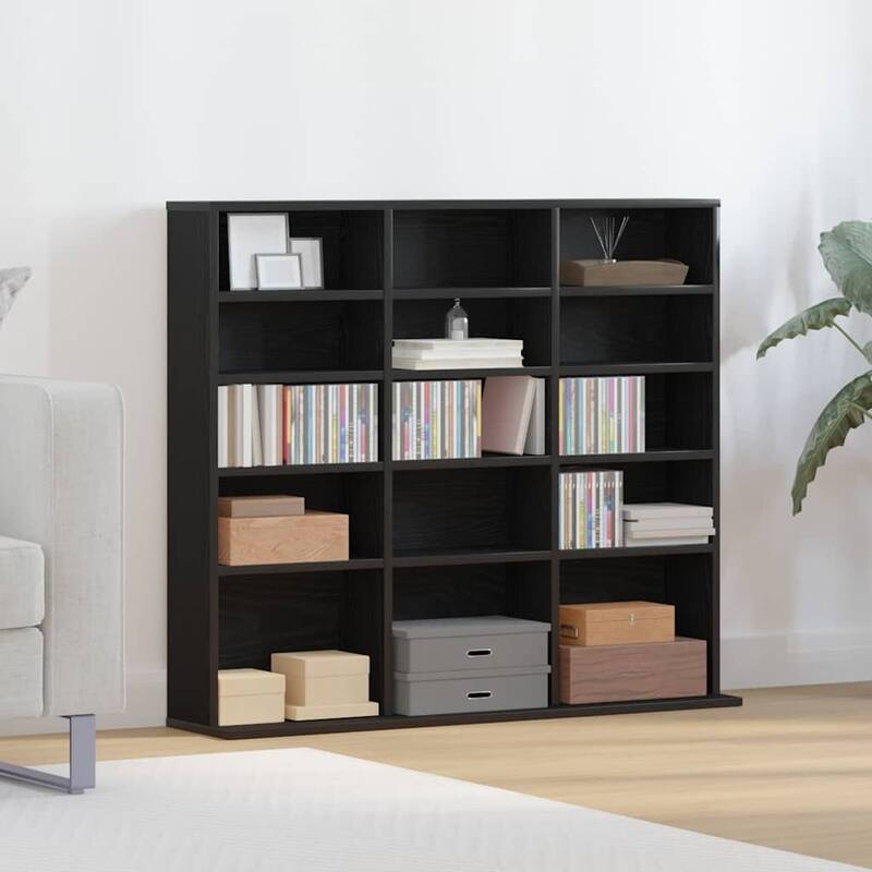 vidaXL CD Cabinet Black Oak Engineered Wood Medium CD Cabinet - 9.1 x 39.6 x 35.2 in
