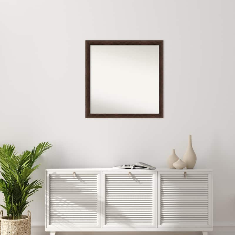 Warm Walnut Narrow Non-Beveled Wood Framed Wall Mirror - Warm Walnut Narrow