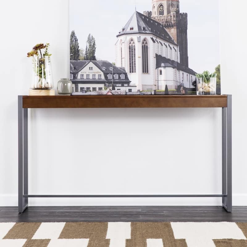 Dark Brown Wood Console Table and Gunmetal Sled Base - 54" L x 11.5" W x 29.75" H