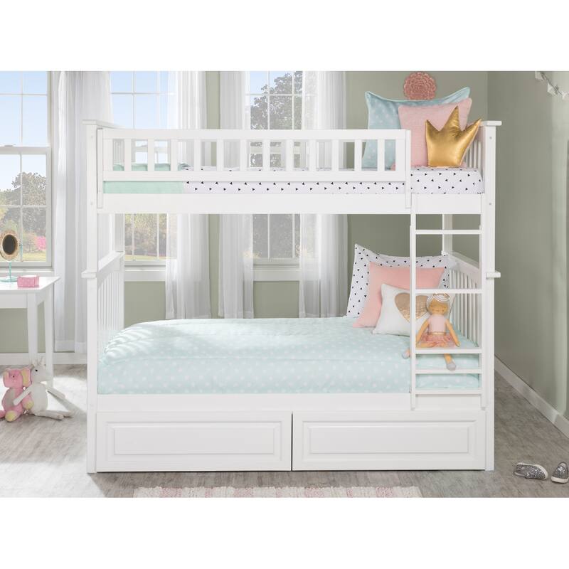 Columbia Bunk Bed Twin over Twin with 2 Drawers in White