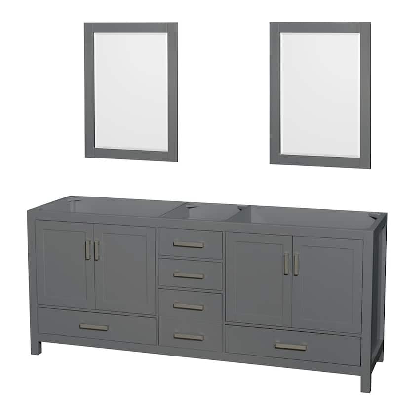 Wyndham Collection Sheffield 80" Hardwood Vanity Cabinet and Two 24" - Dark Gray / Brushed Chrome Hardware - Painted
