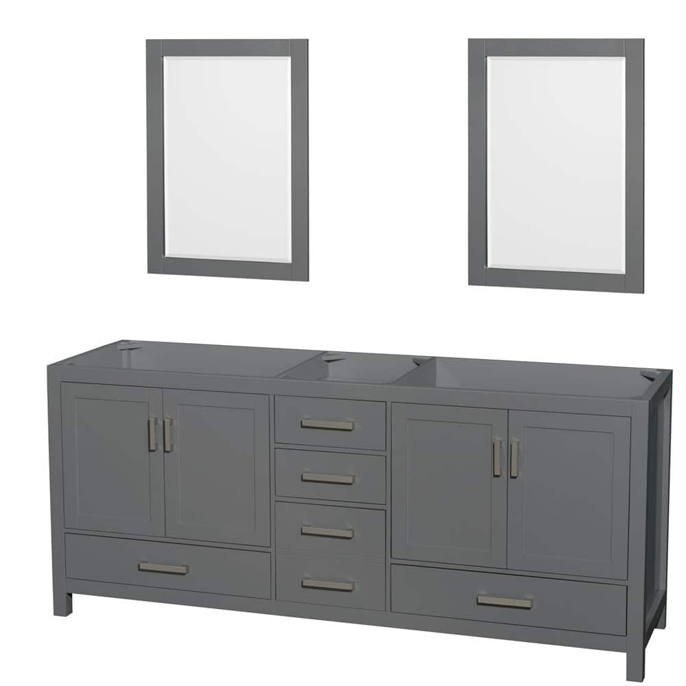 Wyndham Collection Sheffield 80" Hardwood Vanity Cabinet and Two 24"