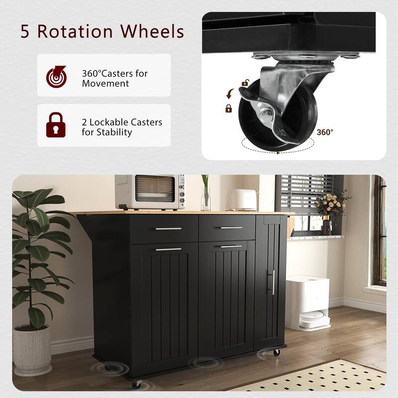 Kitchen Island Kitchen Storage Cart with Folding Board Storage Organizer Towel Rack Wheels 2 Drawers, for Kitchen, White