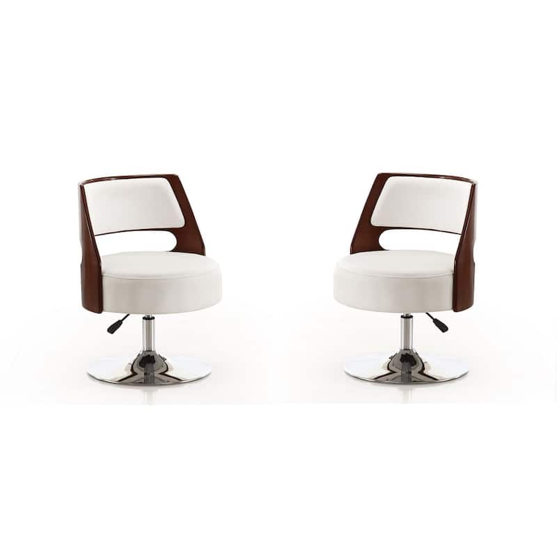 Manhattan Comfort Salon White and Polished Chrome Faux Leather Adjustable Height Swivel Accent Chair (Set of 2) - White