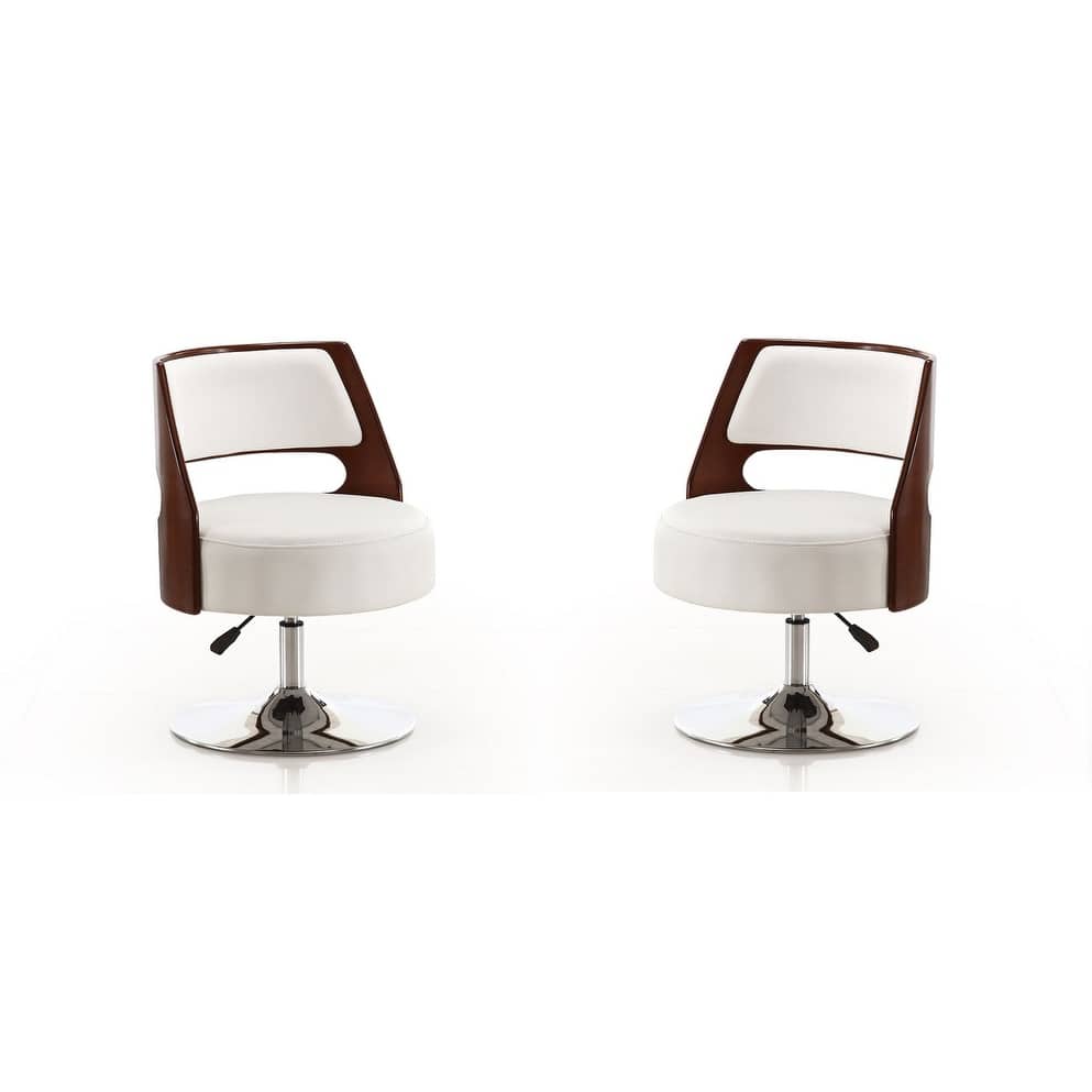 Manhattan Comfort Salon White and Polished Chrome Faux Leather Adjustable Height Swivel Accent Chair (Set of 2)