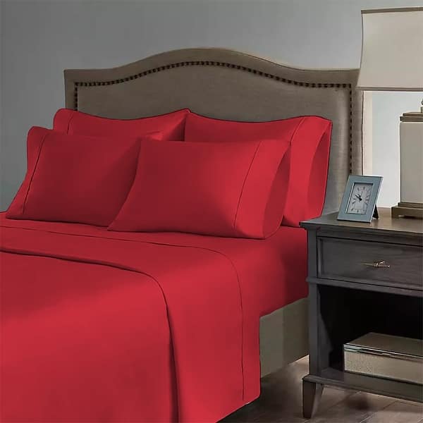 2200 Count 6 Pc Premium Bamboo Deep Pocket CalKing Sheet Red Bed Bath