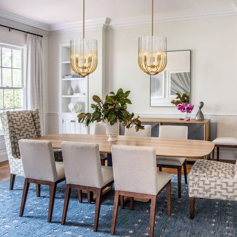 Modern Candle Style Round Reeded Taper Glass Shade Pendant 11in