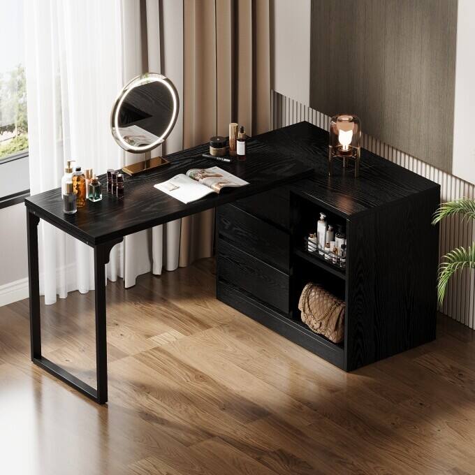 White Vanity Desk, Makeup Table with Ample Storage