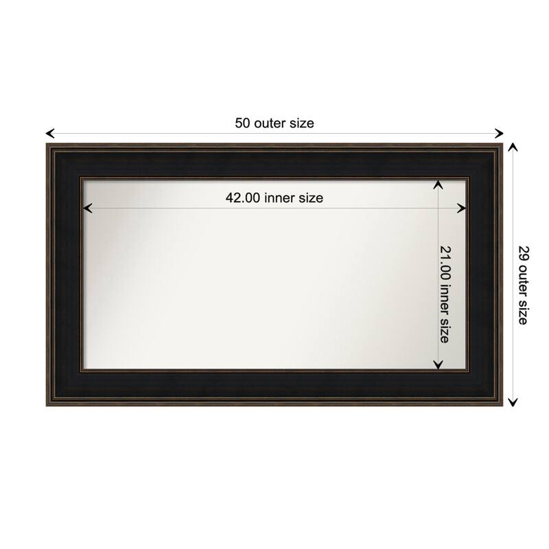 Mezzanine Espresso Framed Non-Beveled Custom Wall Mirror, Bathroom Vanity Mirror - Outer Size: 49.75 x 28.75