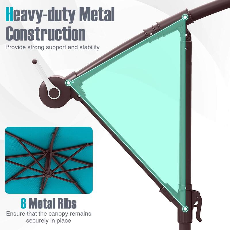 Costway Patio 10FT Hanging Offset Umbrella 32 LED Lights Sand Bag