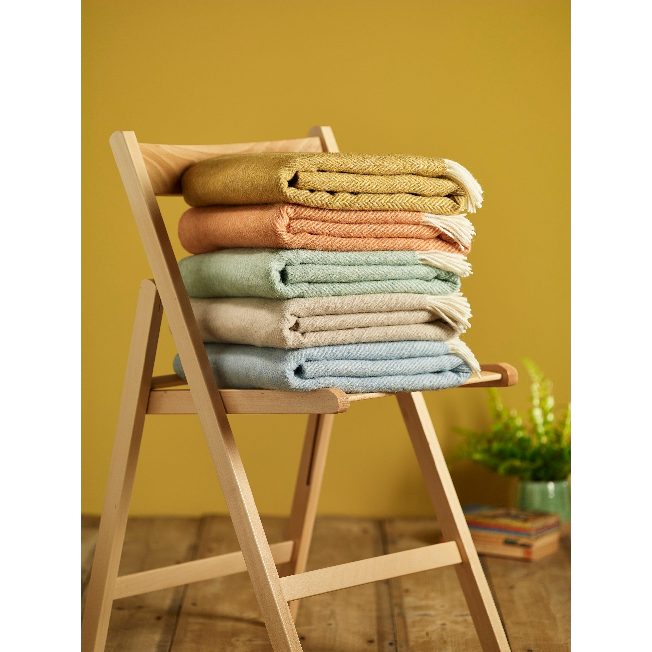 Merino Lambswool Throw Blanket - Herringbone Pattern, Made in England