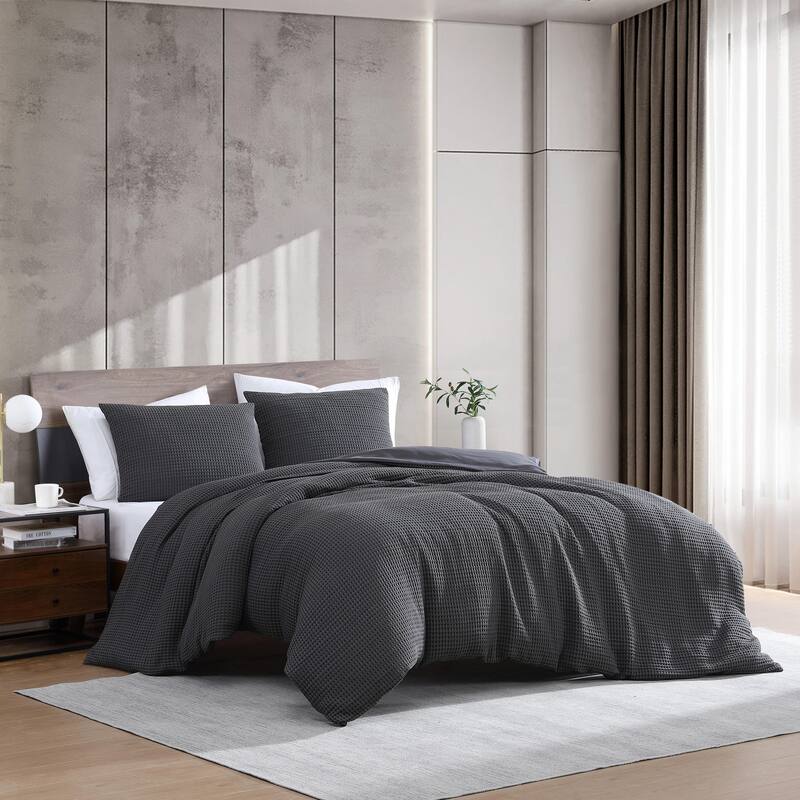 Kenneth Cole Solid Waffle Duvet Cover Set