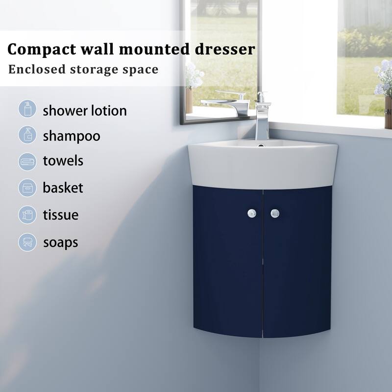 13 Inch Plywood Corner Bathroom Vanity with Integrated Ceramic Sink