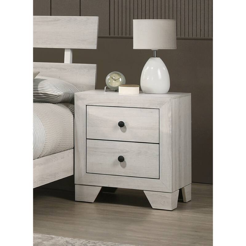 1pc Rustic Two-Drawer Storage Nightstand for Any Bedroom - White Washed