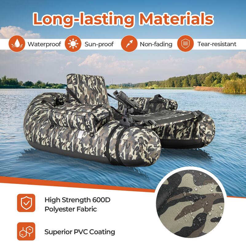 Gymax Inflatable Float Tube w/ Fish Ruler Rod Holder Storage Pockets