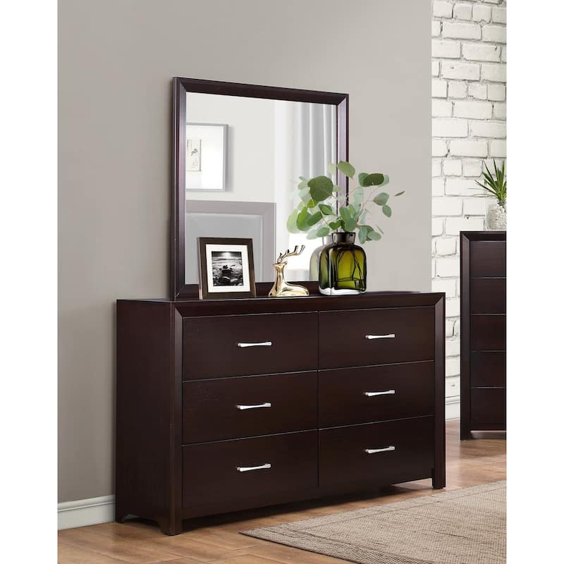 5pc Bedroom Set Espresso Finish Bed Nightstand Dresser Mirror Chest
