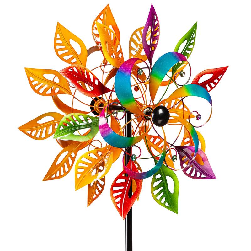 75 in. Colorful Filigree Leaves Metal Wind Spinner