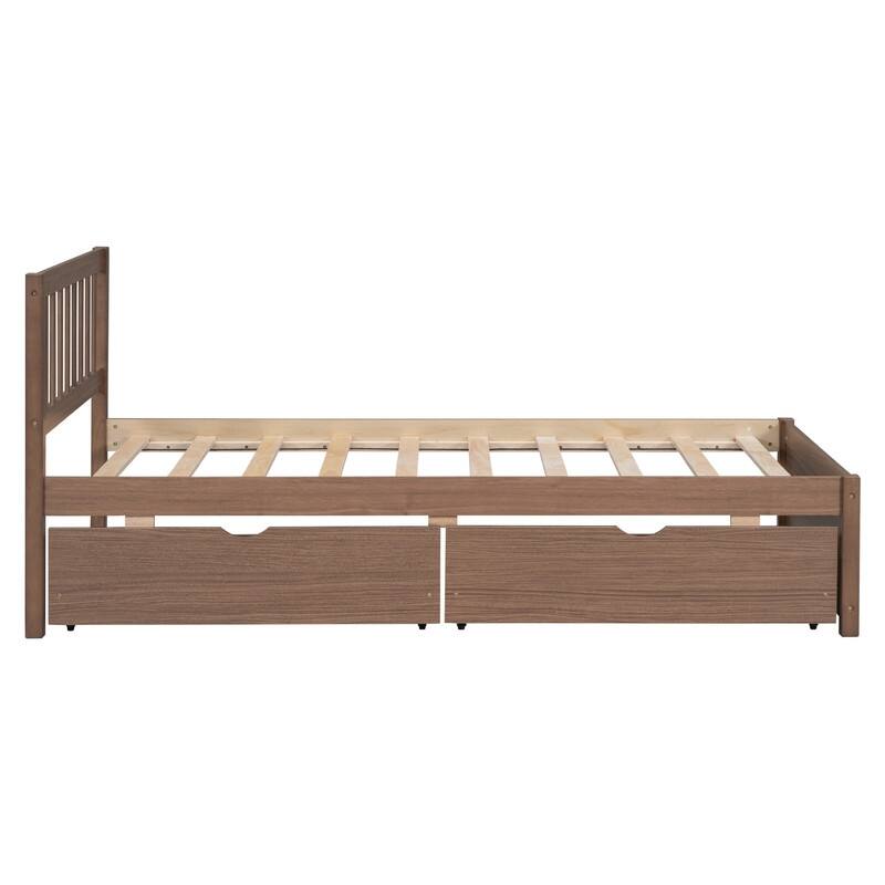 Walnut Modern Design Wooden Twin Size Platform Bed with 2 Drawers Space