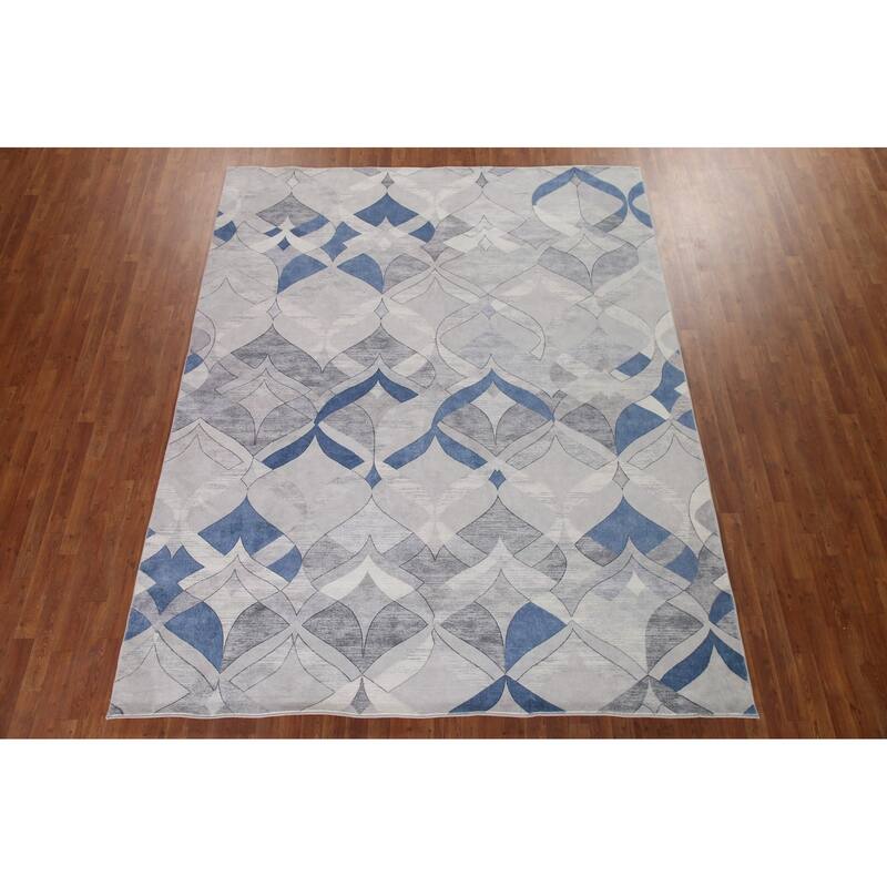 Grey Contemporary Printed Rug Oriental Machine-Made Washable Home Decor Carpet