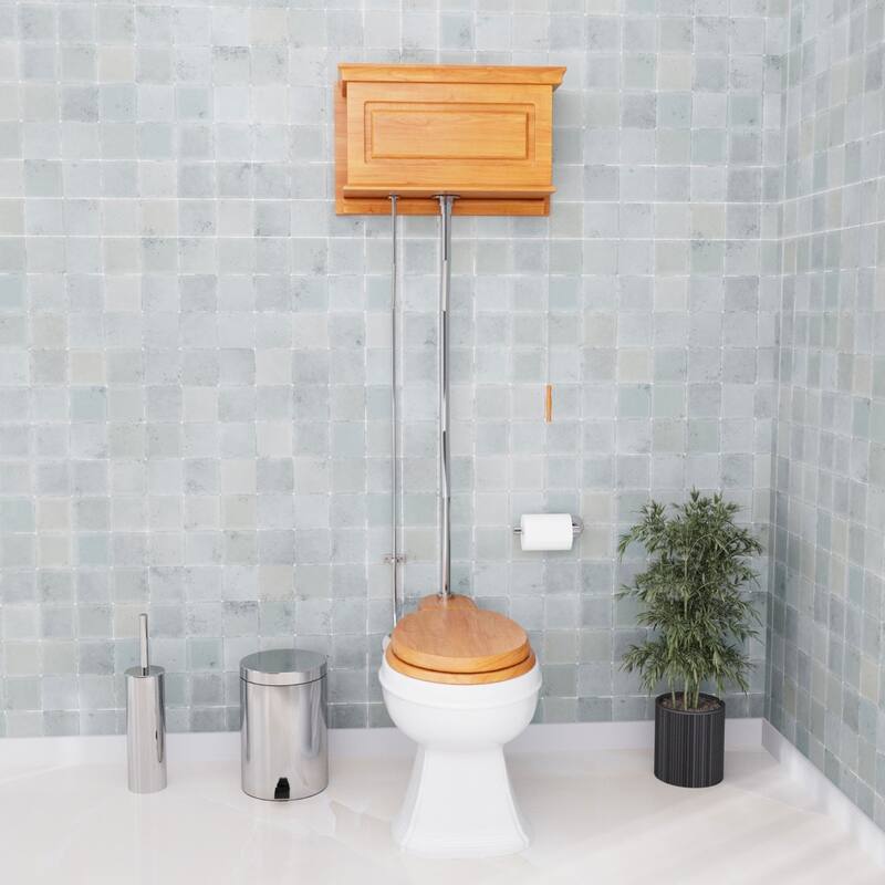 White Ceramic High Tank Toilet - White Elongated Bowl and Chrome Z Pipe Renovators Supply