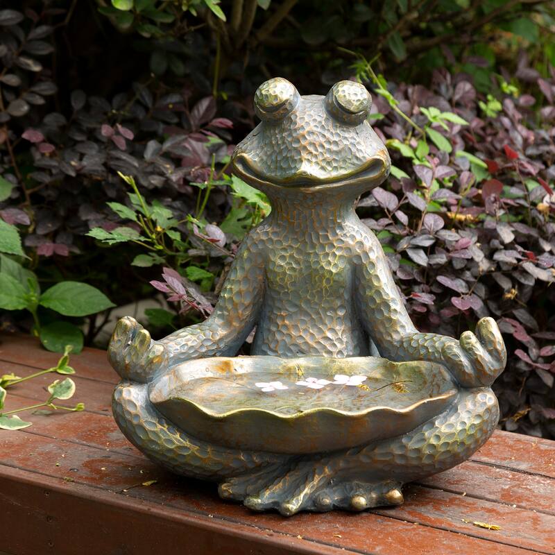 Bronze 28" H MGO Wealth Stacked Frog Statue Zen-style Coastal-style Sculpture Indoor Outdoor Figurine by Glitzhome