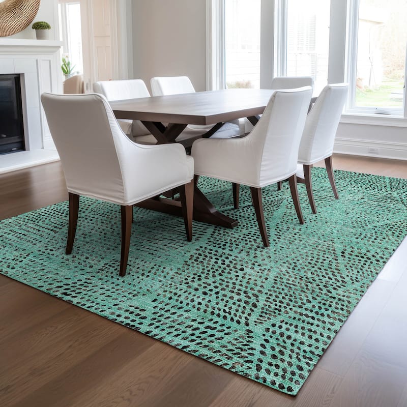 Machine Washable Indoor/ Outdoor Chantille Contemporary Diamonds Rug - Teal - 10' x 14'