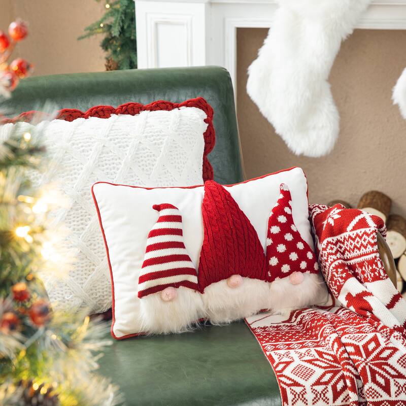 Glitzhome 18"L 3D Heavy Knitted Gnome Christmas Throw Pillow for Sofa Couch Bed