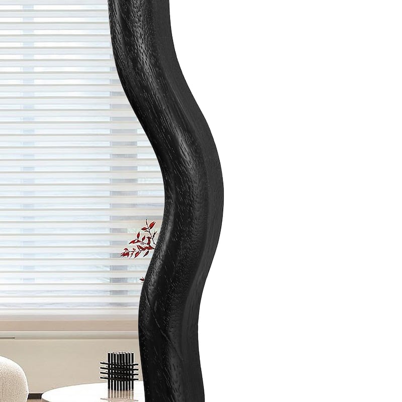Mia Solid Wood Wavy Round Wall Mirror with HD Reflection and Artistic Frame Design by GDFStudio