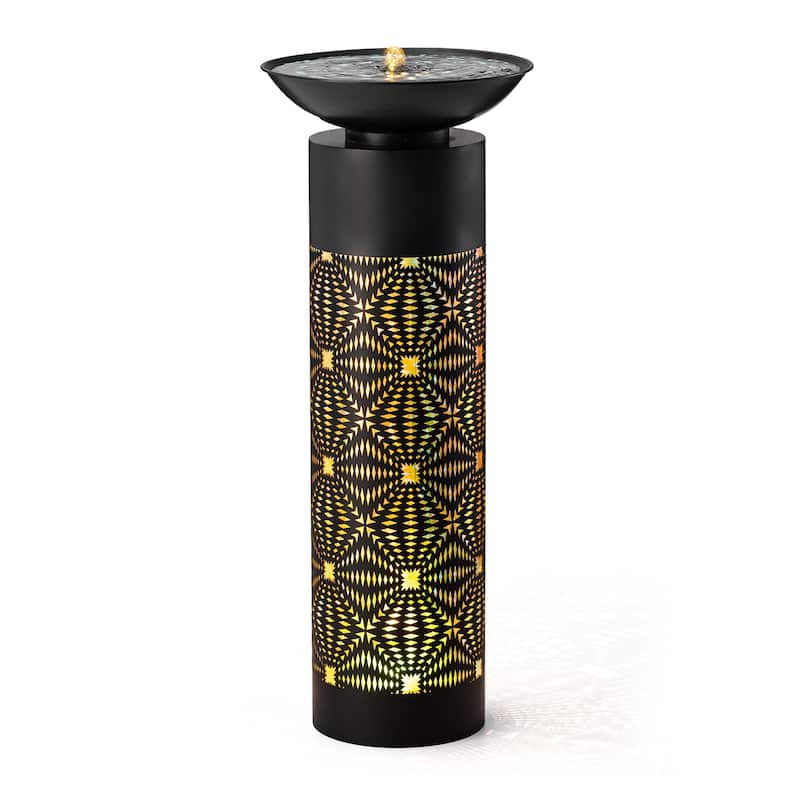Glitzhome 24"H/35"H Metal Modern Cutout Pattern Outdoor Floor Fountains with Laser Lighting