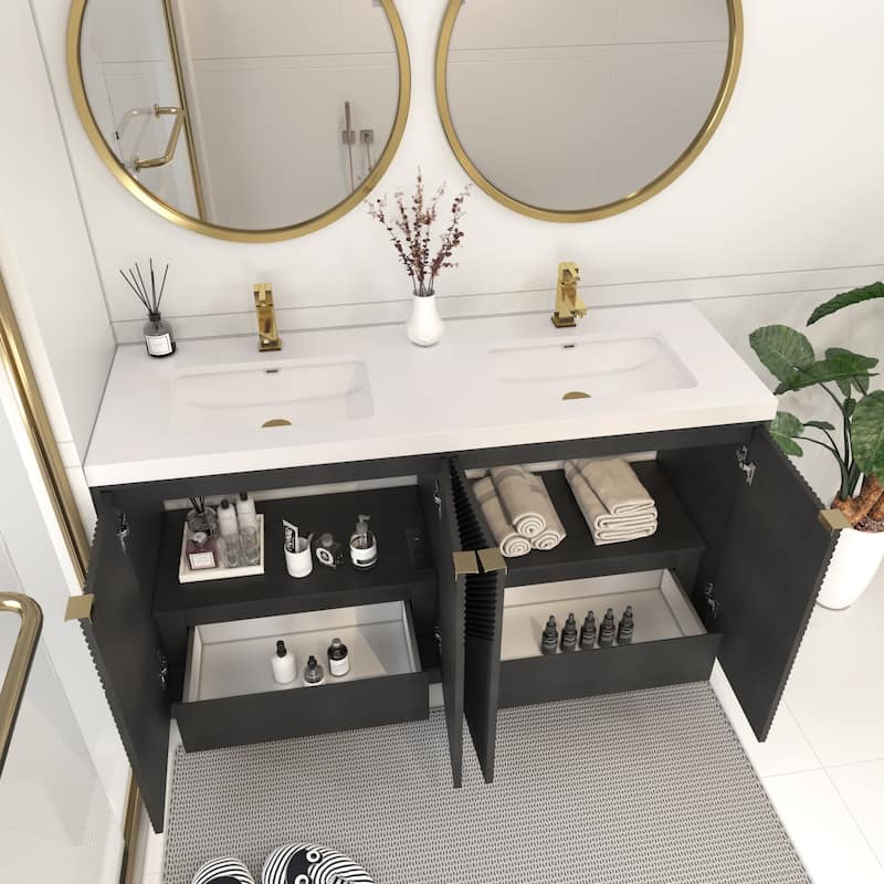 Milano 60" Freestanding Bathroom Vanity with Double White Acrylic Sink
