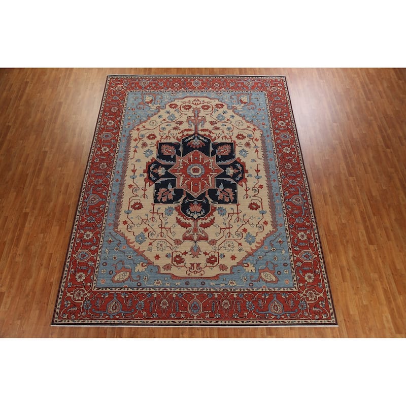 Geometric Heriz Serapi Turkish Oriental Area Rug Handmade Wool Carpet - 9'9" x 13'0"