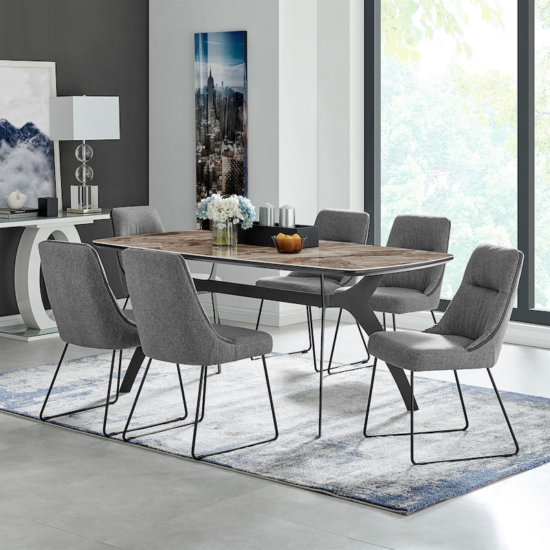 Gray Fabric and Metal Dining Room Chairs - Set of 2