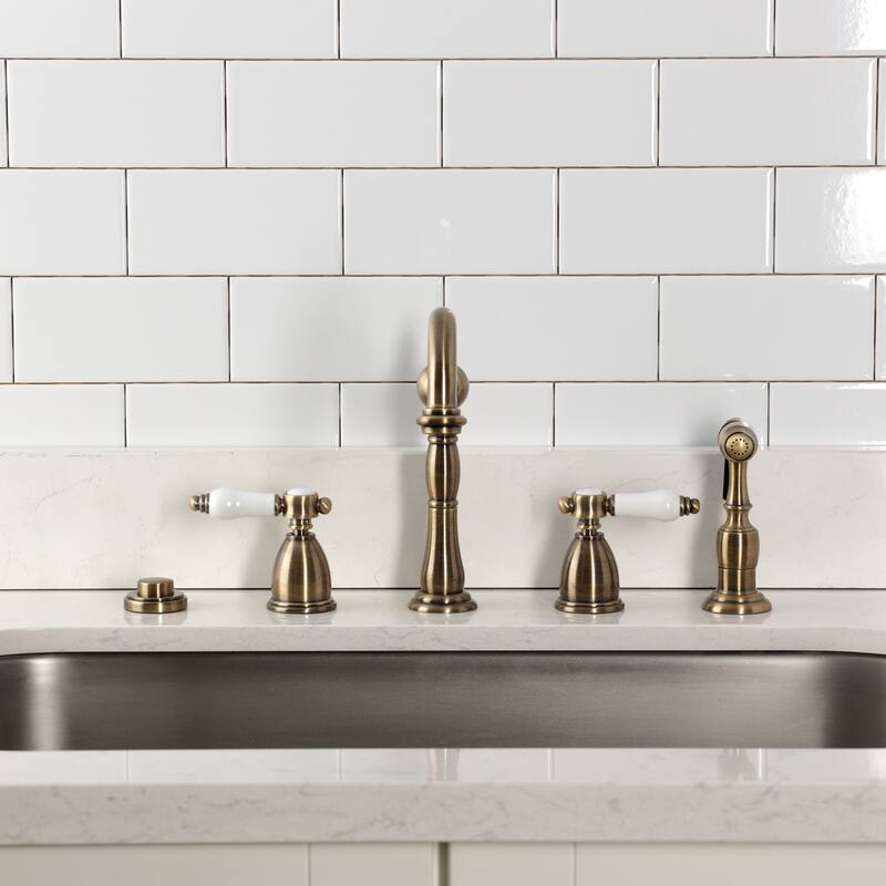 Kingston Brass Heritage Porcelain Kitchen Faucet with Side Spayer - 16'' (L) x 9-1/16'' (W) x 9-3/8'' (H)
