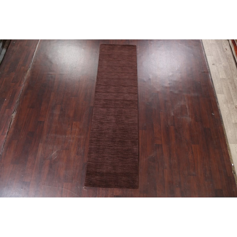 Contemporary Solid Gabbeh Oriental Runner Rug Hand-knotted Wool Carpet - 2'9" x 9'10"