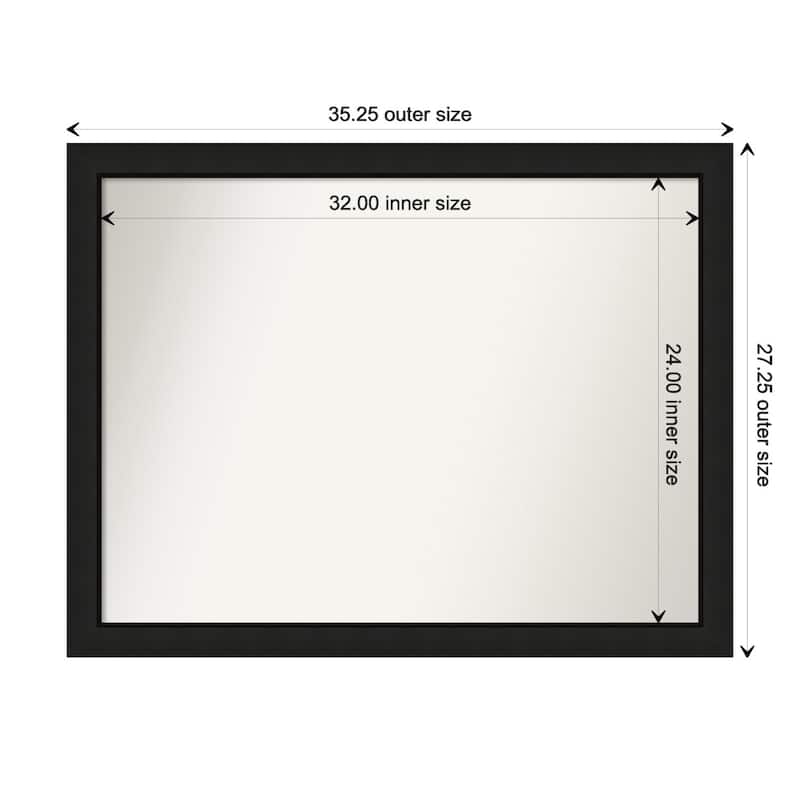 Midnight Black Narrow Framed Non-Beveled Custom Wall Mirror, Bathroom Vanity Mirror - Outer Size: 35.25 x 27.25