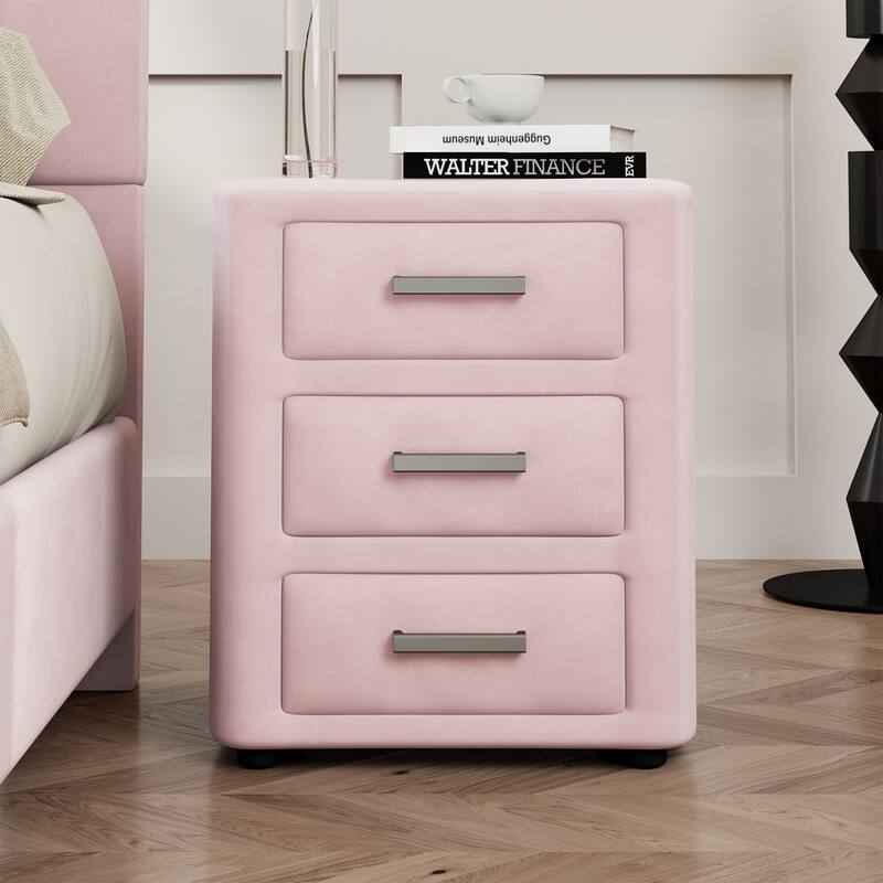 Velvet Nightstand Bedside Table With 3 Drawers, Night Tables For Living Room