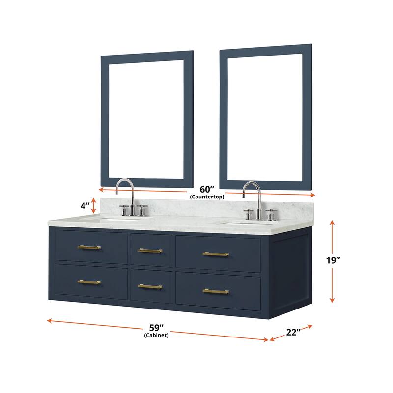 Lexora Castor Double Bath Vanity, Carrara Marble Top, Faucet Set, and Mirrors