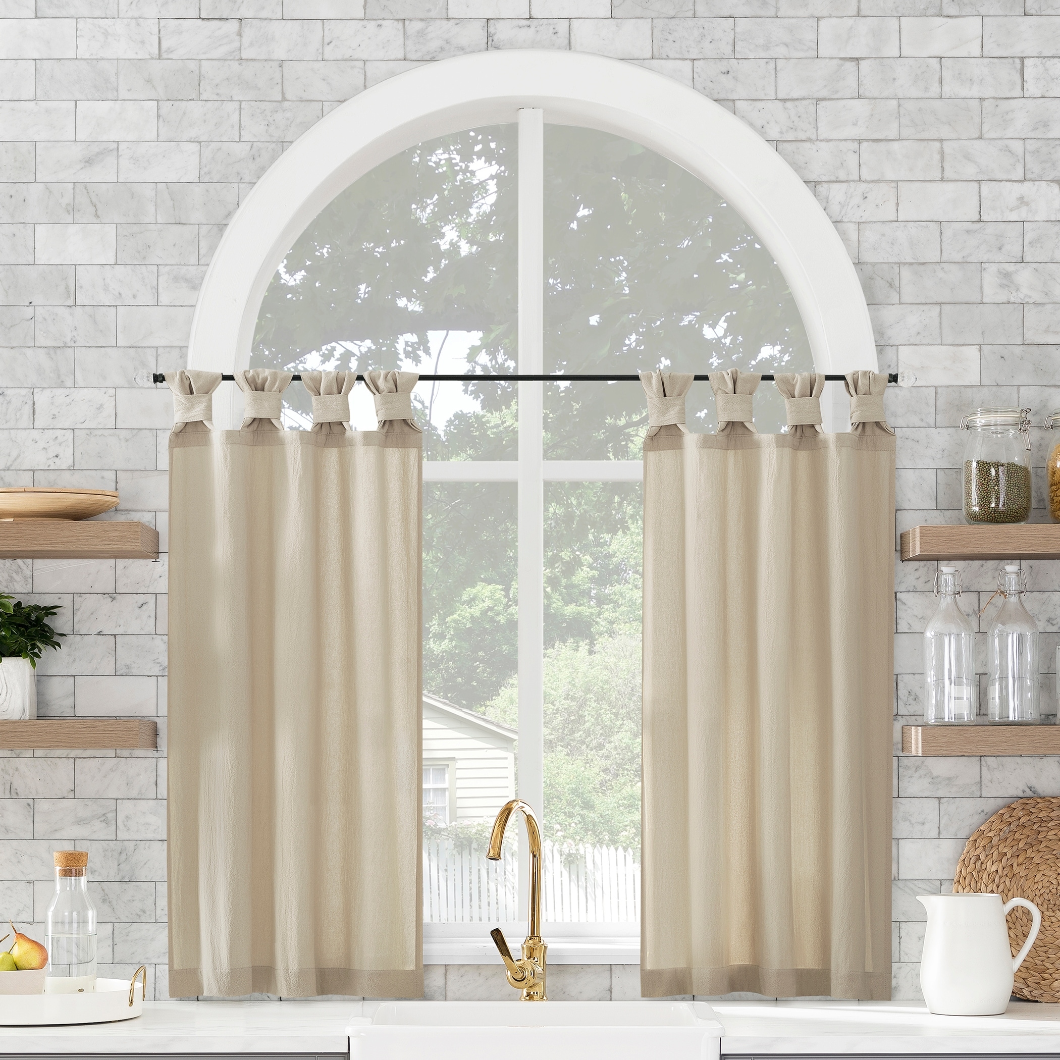 Barnyard Designs Set of 2 Semi-Sheer Tie-Top Kitchen Curtains 36 inch Length Short Curtains, Bathroom Curtains Window Cafe Curtains, Small Kitchen