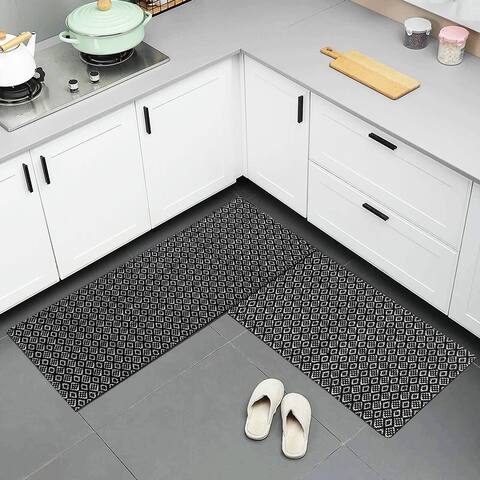 Anti-Fatigue Standing Cushioned Kitchen Bath Mats [Set of 2] Cotton Hand Woven Waterproof Non-Slip-Office, Sink, Laundry