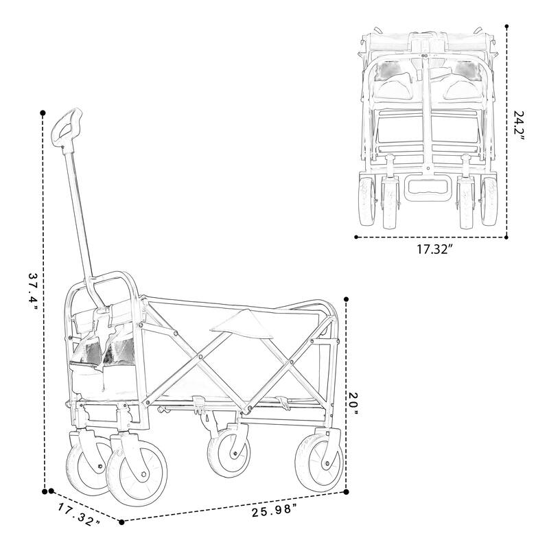 Patterned Collapsible Utility Wagon - Orange Leaf Design with Storage Straps, 225lb Capacity