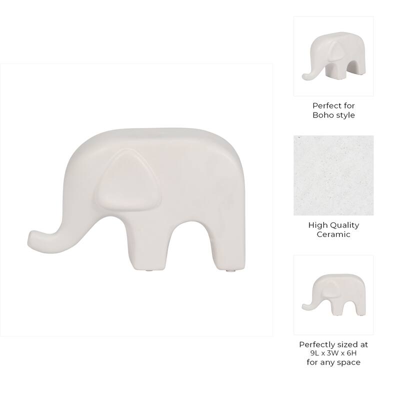 Sagebrook Home Stoneware Ceramic Elephant Figurine - Modern Minimalist Decorative Sculpture for Home and Office Decor