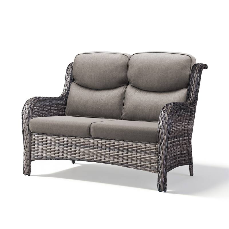 Pocassy Outdoor Patio Loveseat All-Weather Wicker Loveseat with Cushions