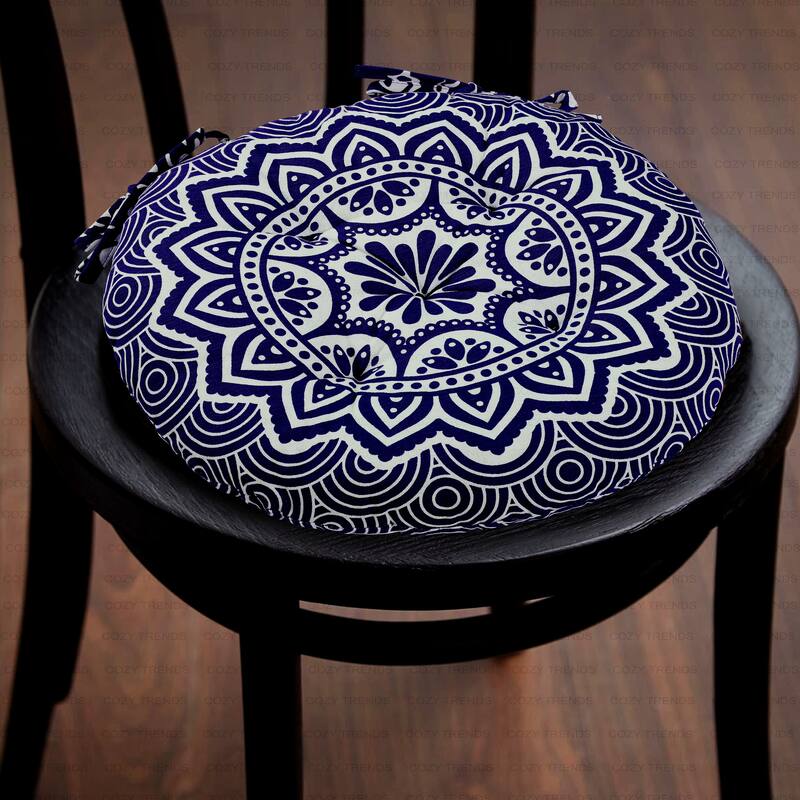 Handmade Cotton Round Chair Pads Cushions Seat Pad with Ties 15''x15'' for Dinning Chairs Office Chair Bench (Set of2)