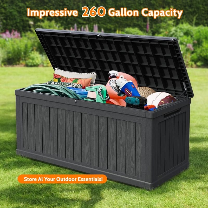 260 Gallon Outdoor Storage Box with Lockable Lid, Extra Large Waterproof Patio Resin Deck Box with, Home Storage Box