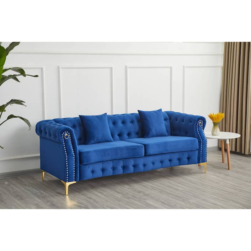 35"D x 85"W x 30.3"H Velvet Chesterfield Button-tufted Sofa