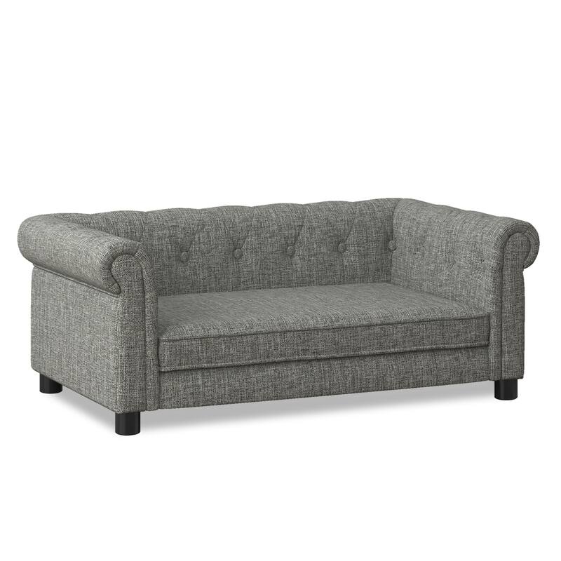 Roomfitters Upholstered Pet Sofa Chesterfield Style Elevated Dog Bed Couch with Rolled Arms and Button Tufted Back