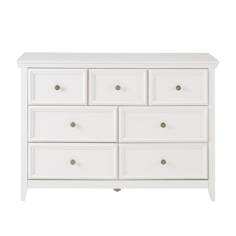 Bright White 7-Drawer Dresser, Versatile Living Room Storage Option