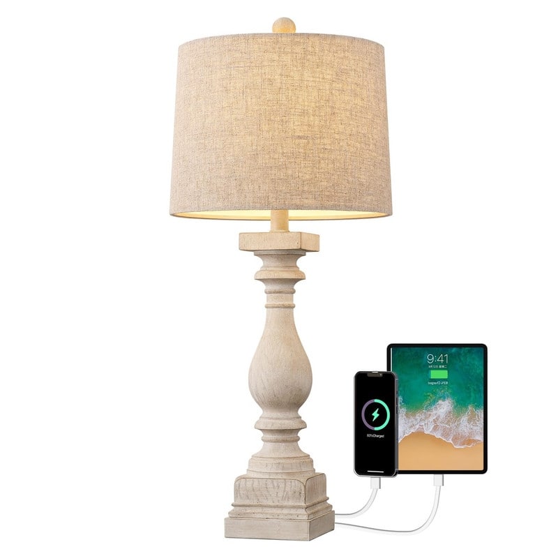 27" Farmhouse Table Lamp Set of 2 with USB A and C