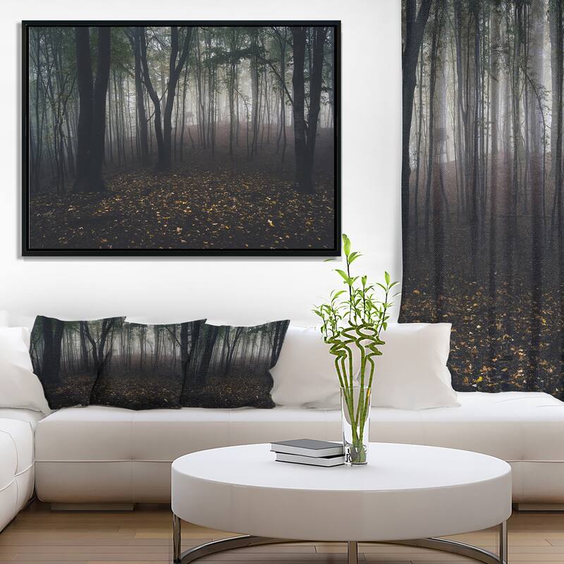 Designart "Dark Spooky Misty Wild Forest" Oversized Forest Framed Canvas Artwork Print